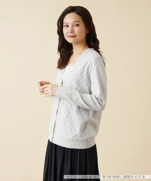 Vネックニットカーディガン 【カタログ掲載・アンサンブル対応・洗える】ハイツイストコットンアセテート カーディガン NA1734003706(13200円)