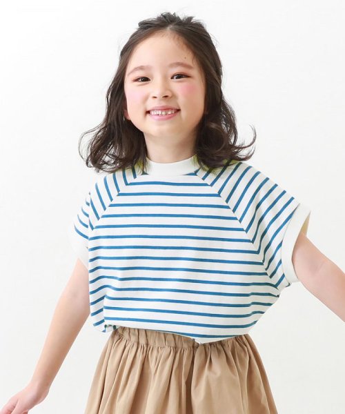 devirock(デビロック)/モックネック先染め ボーダー半袖Tシャツ 子供服 キッズ 女の子 トップス 半袖Tシャツ Tシャツ /ブルー