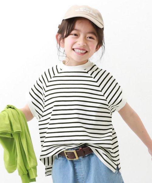 devirock(デビロック)/モックネック先染め ボーダー半袖Tシャツ 子供服 キッズ 女の子 トップス 半袖Tシャツ Tシャツ /ブラック