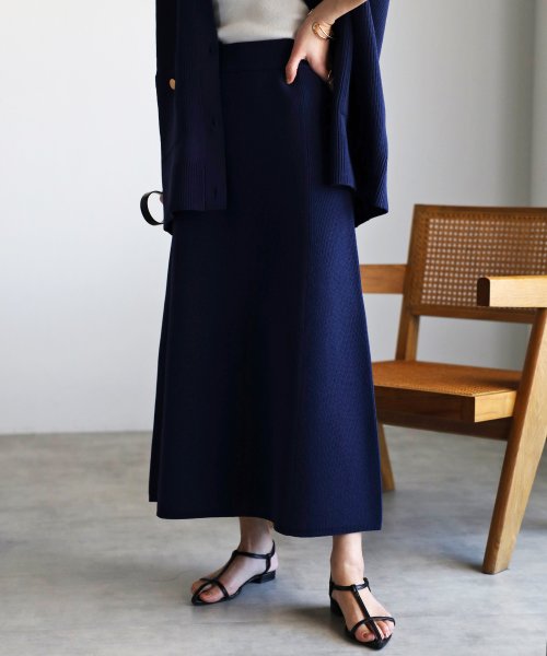 Bonjour Sagan(ボンジュールサガン)/【セットアップ対応商品】ダイバーニットフレアスカート/NAVY