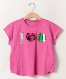 BENETTON (UNITED COLORS OF BENETTON GIRLS)(ユナイテッド　カラーズ　オブ　ベネトン　ガールズ)/キッズグリッターロゴプリント半袖Tシャツ・カットソーG/ピンク