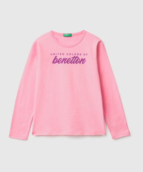 BENETTON (UNITED COLORS OF BENETTON GIRLS)(ユナイテッド　カラーズ　オブ　ベネトン　ガールズ)/キッズベーシックロゴプリント長袖Tシャツ・カットソーG/ピンク