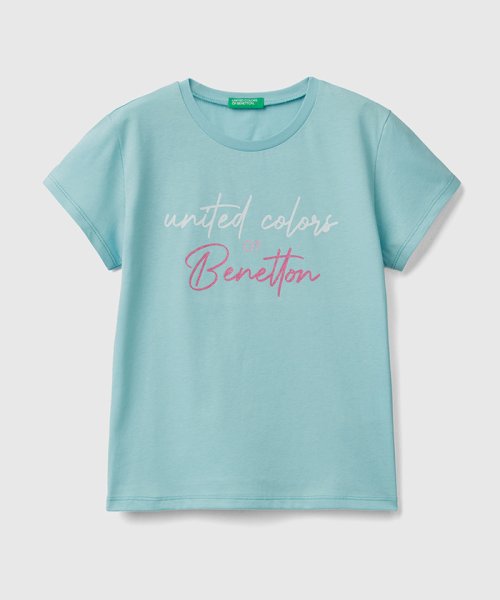 BENETTON (UNITED COLORS OF BENETTON GIRLS)(ユナイテッド　カラーズ　オブ　ベネトン　ガールズ)/キッズグリッターロゴ半袖Tシャツ・カットソーG/ミント