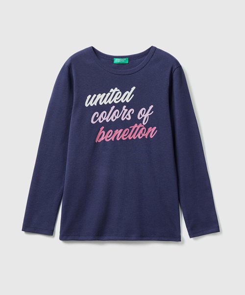 BENETTON (UNITED COLORS OF BENETTON GIRLS)(ユナイテッド　カラーズ　オブ　ベネトン　ガールズ)/キッズロゴプリント長袖Tシャツ・カットソーG/ネイビー