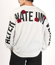 LUXSTYLE(ラグスタイル)/バックアーチロゴバラ刺繍トレーナー/トレーナー メンズ スウェット ビッグシルエット ロゴ 薔薇 刺繍/ホワイト