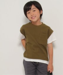 ikka kids(イッカ　キッズ)/ポケット付き鹿の子ベストレイヤードTシャツ（120〜160cm）/オリーブ