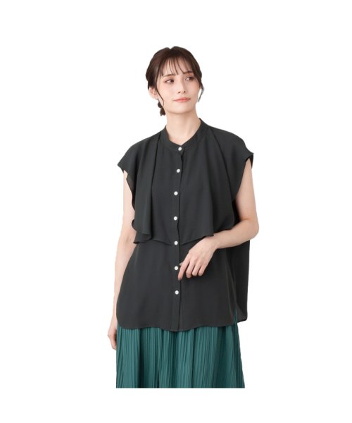 MAC HOUSE(women)(マックハウス（レディース）)/NAVY ネイビー シフォンラッフルブラウス N23－2－21047/チャコール