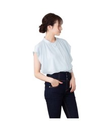 MAC HOUSE(women)(マックハウス（レディース）)/NAVY ネイビー シフォンラッフルブラウス N23－2－21047/サックス