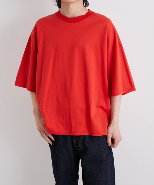 ADAM ET ROPE'(アダム　エ　ロペ)/【Albini/アルビニ】オーガニック ポンチ ドロップショルダー ビッグ Tシャツ/レッド系（62）