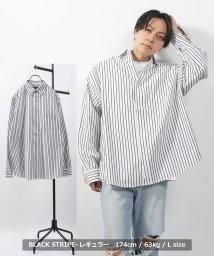 1111clothing/シャツ メンズ ストライプシャツ レディース レギュラーカラー 長袖シャツ バンドカラー ロングシャツ カジュアルシャツ シャツワンピース 長袖 オーバーサイズ/505221486