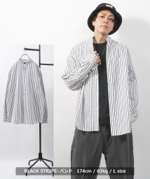 1111clothing(ワンフォークロージング)/シャツ メンズ ストライプシャツ レディース レギュラーカラー 長袖シャツ バンドカラー ロングシャツ カジュアルシャツ シャツワンピース 長袖 オーバーサイズ/ブラック系3