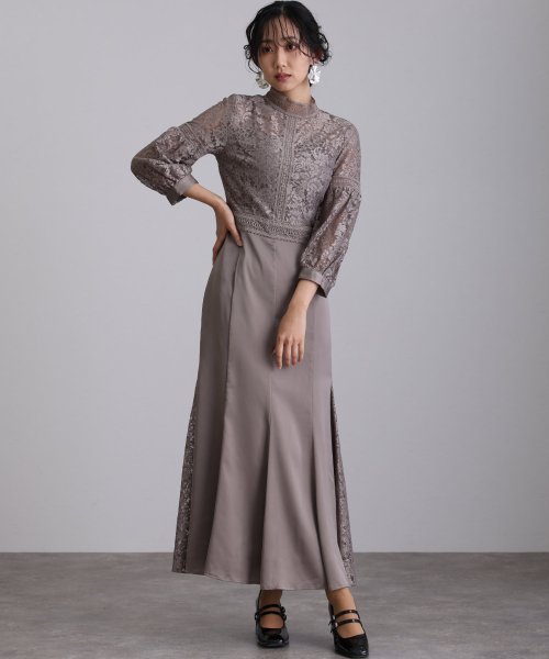 レース×サテン切替ワンピース 