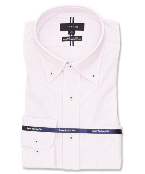 TAKA-Q(タカキュー)/ノーアイロン ストレッチ スタンダードフィット ボタンダウン 長袖 ニットシャツ 長袖 シャツ メンズ ワイシャツ ビジネス yシャツ 速乾 ノーアイロン 形態/ピンク