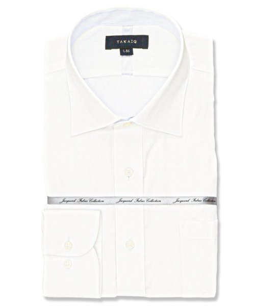 TAKA-Q(タカキュー)/日本生地ジャガード スタンダードフィット ワイドカラー 長袖 長袖 シャツ メンズ ワイシャツ ビジネス yシャツ 速乾 ノーアイロン 形態安定/ホワイト