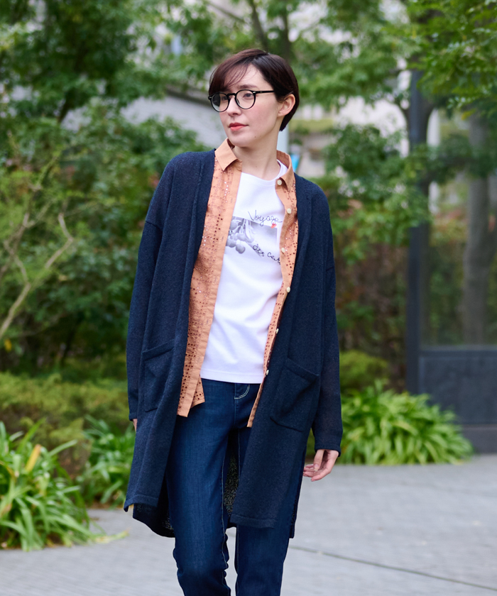 アプワイザーリッシェ/ロングカーディガン/羽織/薄手/七分袖/サイドスリット