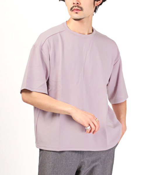 LUXSTYLE(ラグスタイル)/接触冷感ストレッチ半袖ビッグTシャツ/半袖Tシャツ メンズ ビッグシルエット 接触冷感 ストレッチ 無地 カットソー/ピンク