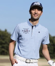 le coq sportif GOLF (ルコックスポルティフ（ゴルフ）)/小柄プリント半袖シャツ (吸汗速乾/ストレッチ/UV CUT(UPF30)/ブルー