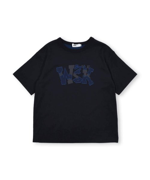 WASK(ワスク)/ロゴパッチワークプリント天竺Tシャツ(100~160cm)/ブラック