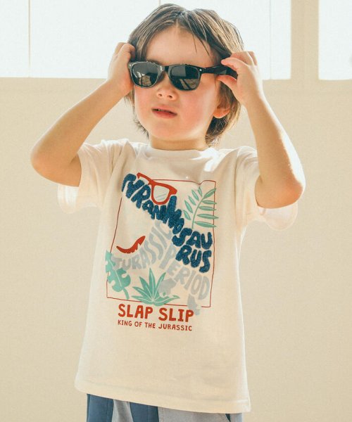 SLAP SLIP(スラップスリップ)/飛び出す恐竜相良刺繍半袖Tシャツ(80~130cm)/ホワイト
