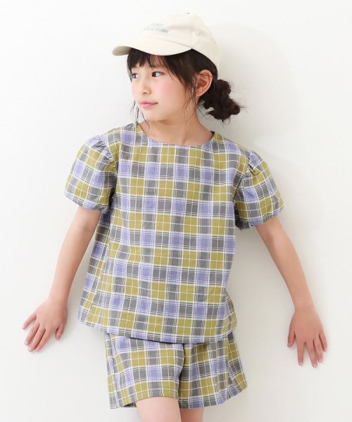 devirock(デビロック)/【セットアップ】パフスリーブトップス＆ショートパンツ 子供服 キッズ 女の子 セットアップ オールインワン /ブルー