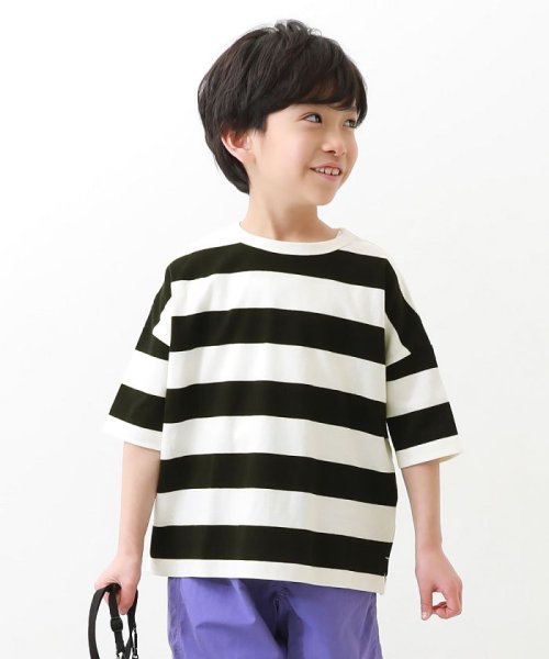 devirock(デビロック)/ボーダーゆるっとTシャツ 子供服 キッズ ベビー 男の子 女の子 トップス 半袖Tシャツ Tシャツ /ブラック