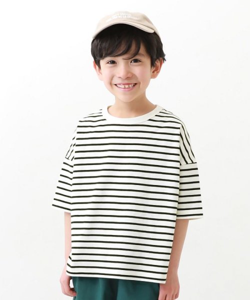 devirock(デビロック)/ボーダーゆるっとTシャツ 子供服 キッズ ベビー 男の子 女の子 トップス 半袖Tシャツ Tシャツ /ブラック系1