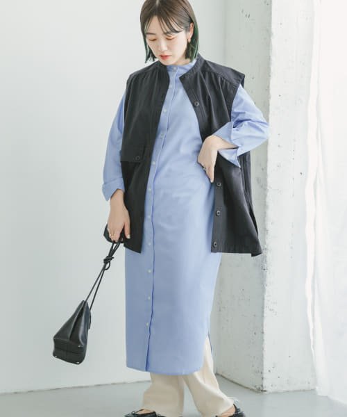 ITEMS URBANRESEARCH(アイテムズ アーバンリサーチ（レディース）)/『UR TECH WORKLUXE』バンドカラーデニムワンピース/L.IDG