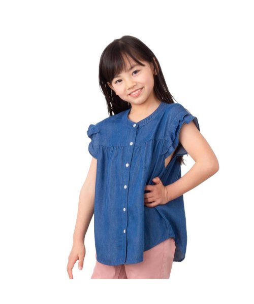 MAC HOUSE(kid's)(マックハウス（キッズ）)/NAVY ネイビー リヨセルデニムフリルシャツ N23－3－21025/ワンウォッシュ