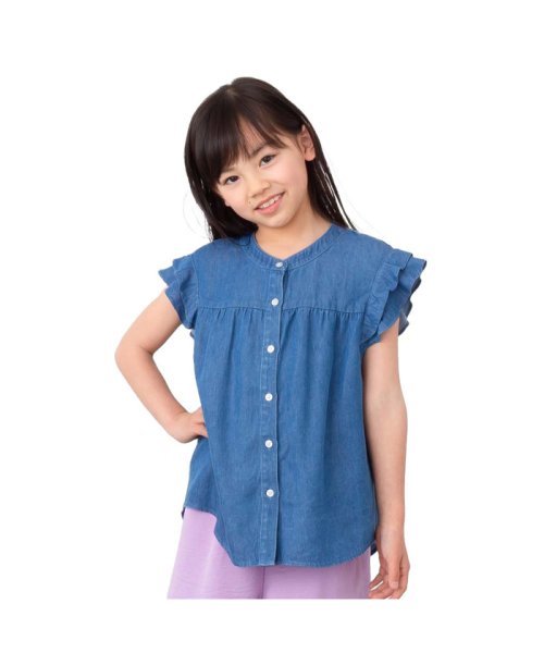 MAC HOUSE(kid's)(マックハウス（キッズ）)/NAVY ネイビー リヨセルデニムフリルシャツ N23－3－21025/ライトブルー