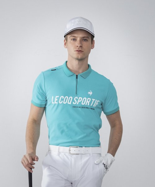 le coq sportif GOLF (ルコックスポルティフ（ゴルフ）)/【RIJOUME/リジューム】ハーフジップ半袖ポロシャツ (吸汗速乾/ストレッチ/DESCENTE ECO/再生材料使用型【【アウトレット】/エメラルド(ブルー系)