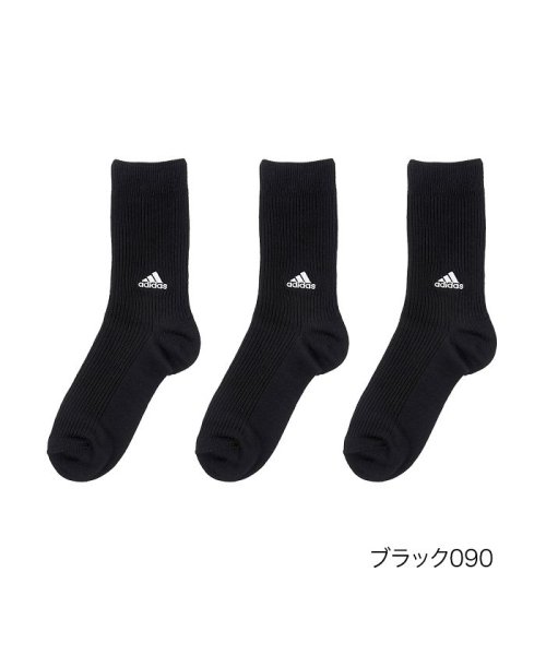 adidas(adidas)/福助 公式 靴下 キッズ レディース adidas (アディダス) 3足組 つま先かかと補強 リブ クルー丈 123－13v4<br>子供 フクスケ fukus/ブラック