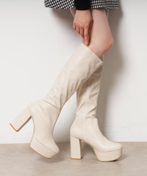 厚底ラク盛りヒールストレッチロングブーツ 