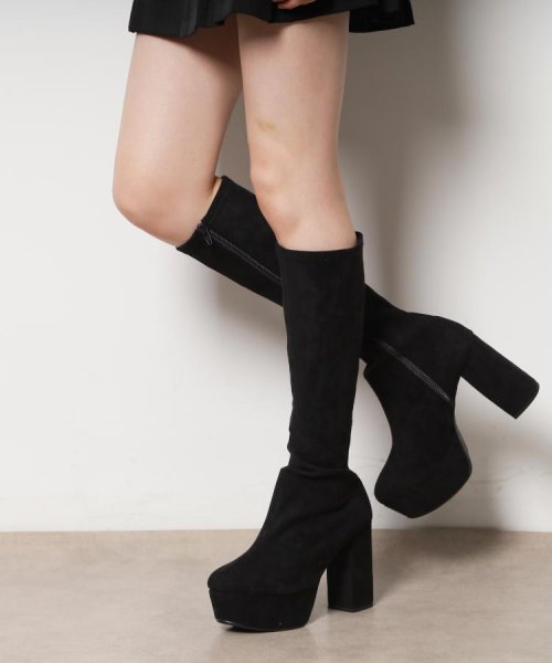 厚底ラク盛りヒールストレッチロングブーツ 