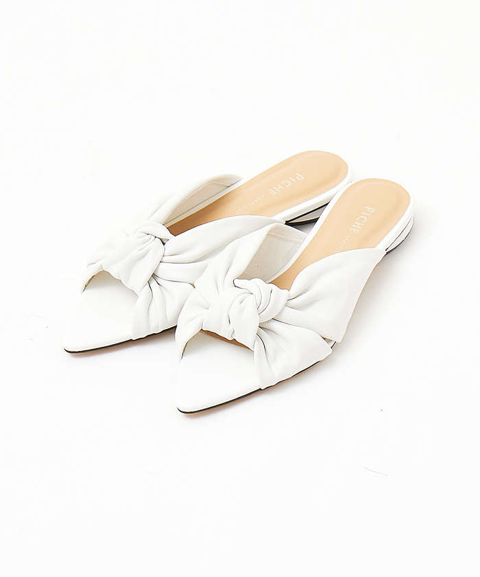 AuBANNISTER ポインテッドツイストフラットミュール ホワイト M