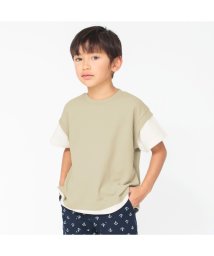 BRANSHES(ブランシェス)/重ね着風鹿の子半袖Tシャツ/ベージュ