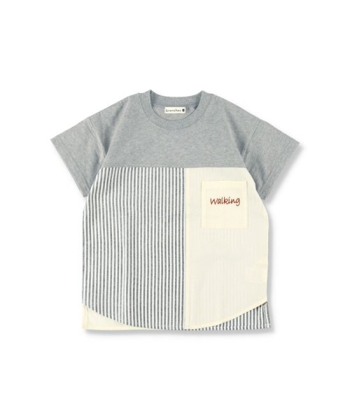 BRANSHES(ブランシェス)/異素材切替半袖Tシャツ/杢グレー