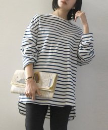 and it_(アンドイット)/ルーズシルエットボーダーカットソー カットソー 長袖 レディース 綿100 春 秋 ボーダー 柄 tシャツ 薄手 クルーネック ルーズ ワイド 綿100% コッ/ブルー