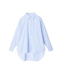 KOE(コエ)/袖口スリット開きストライプシャツ/ブルー