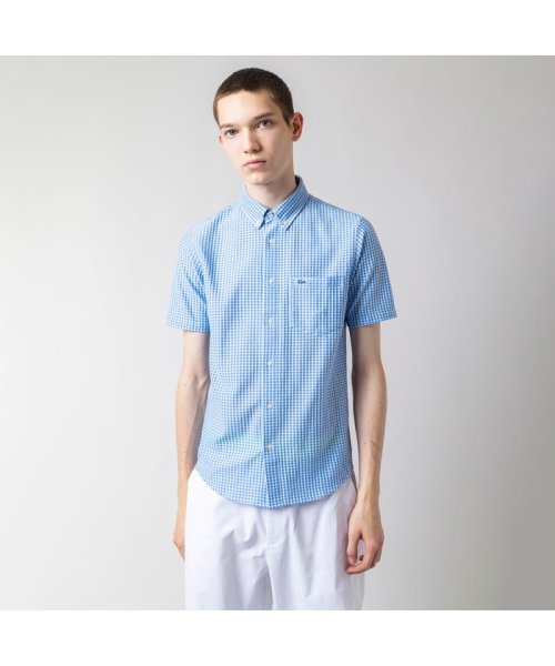 LACOSTE Mens(ラコステ　メンズ)/クールマックスブレンドジャガード半袖チェックシャツ/ブルー