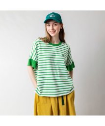 LACOSTE(ラコステ)/ドルマンスリーブワイドボーダーTシャツ/グリーン