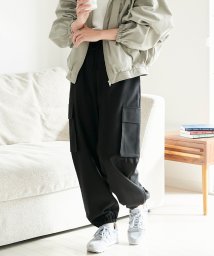 OMNES(オムネス)/【OMNES】エステルリネンライク裾絞りワークパンツ/ブラック