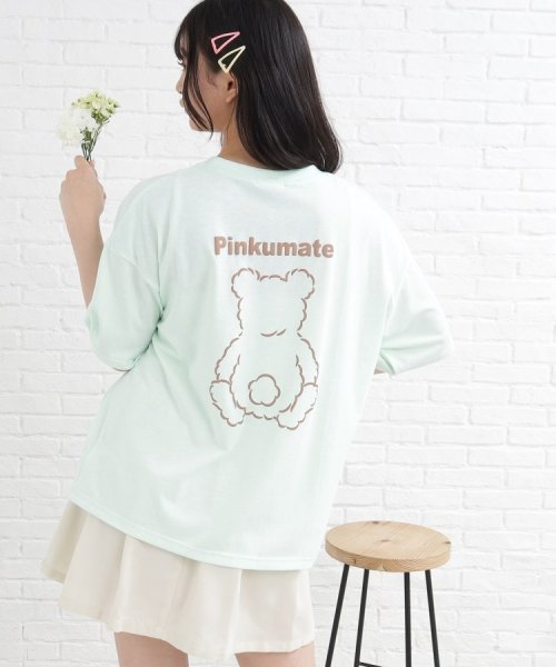 PINK-latte(ピンク　ラテ)/【130cmサイズあり】バッククマちゃんTシャツ/ライトグリーン（021）