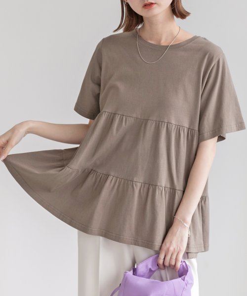 セール】ティアードチュニックTシャツ ティアードチュニック フリル 半袖 無地 ゆったり 綿 コットン 春 夏(504103206)  アドティエ(ad thie) MAGASEEK