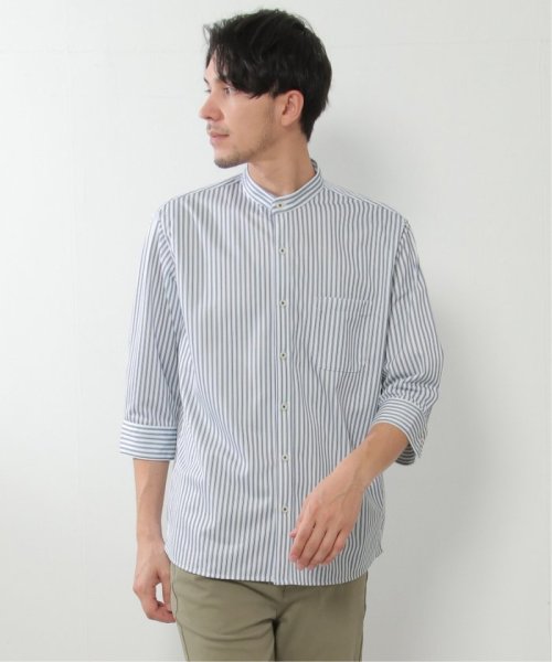 ikka(イッカ)/7分袖イージーケアバンドカラーシャツ/ホワイト