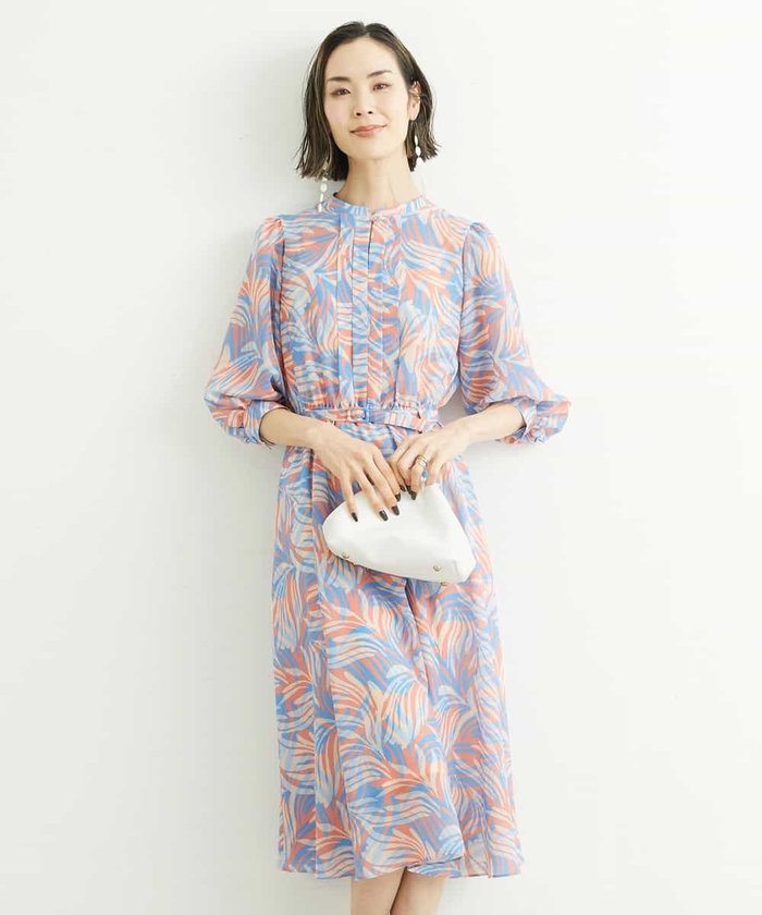 セール】[メディア着用]カモフラージュリーフプリントワンピース