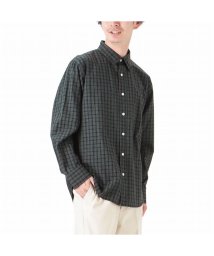 MAC HOUSE(men)(マックハウス（メンズ）)/NAVY ネイビー 光沢感と高級感のあるブロード生地を使用したチェックレギュラーカラーシャツ メンズ BGE164/ブラック×グリーン