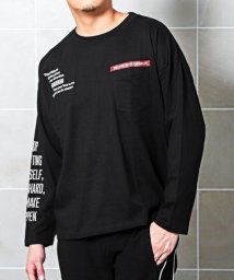 LUXSTYLE(ラグスタイル)/グラフィックロゴプリントポケットBIGロンT/ロンT メンズ 長袖Tシャツ グラフィック ロゴ プリント ビッグシルエット/ブラック