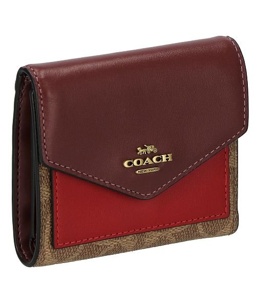 COACH(コーチ)/コーチ C2502 三つ折り財布/ボルドー/ベージュ