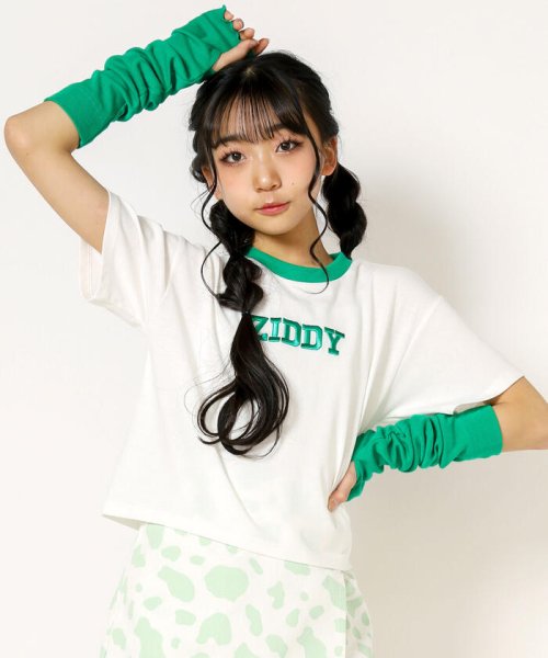 ZIDDY(ジディー)/【 ニコ☆プチ 掲載 】アームカバー付きリンガーTシャツ(130~160cm)/グリーン