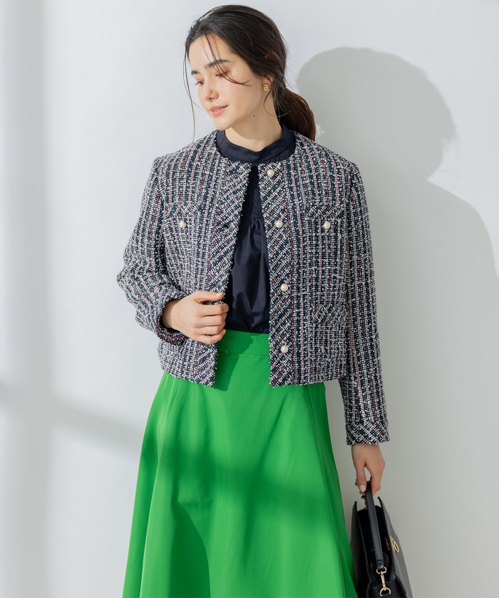 セール】 組曲(KUMIKYOKU) |【パールボタン付き】マカロンツイード